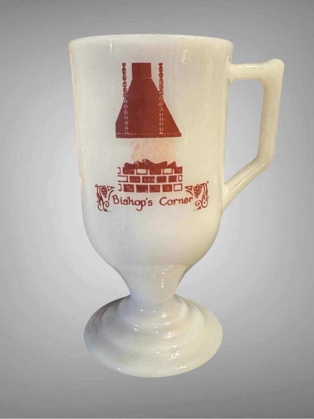 VINTAGE MILK GLASS FOOTED MUG WITH HANDLE